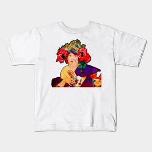 Spring girl with flowers in her hair in art nouveau Kids T-Shirt